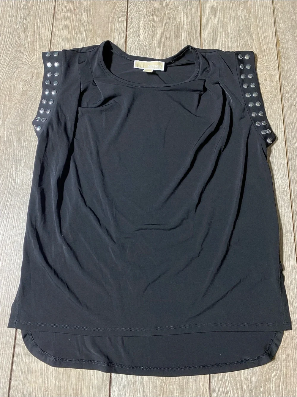 MICHAEL Michael Kors Black Studded Shoulder Sleeve Blouse Top M